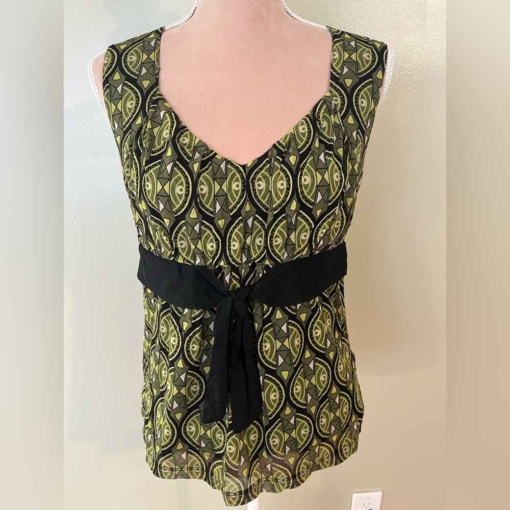 APT 9 Stretch Sheer Lined Baby Doll Empire Waist Y2K Blouse Top Green M